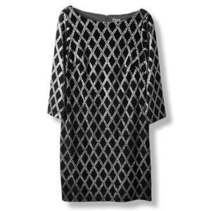 JH Evening Black Velvet Silver Glitter Mini Dress 14 Cocktail Cruise Party Event